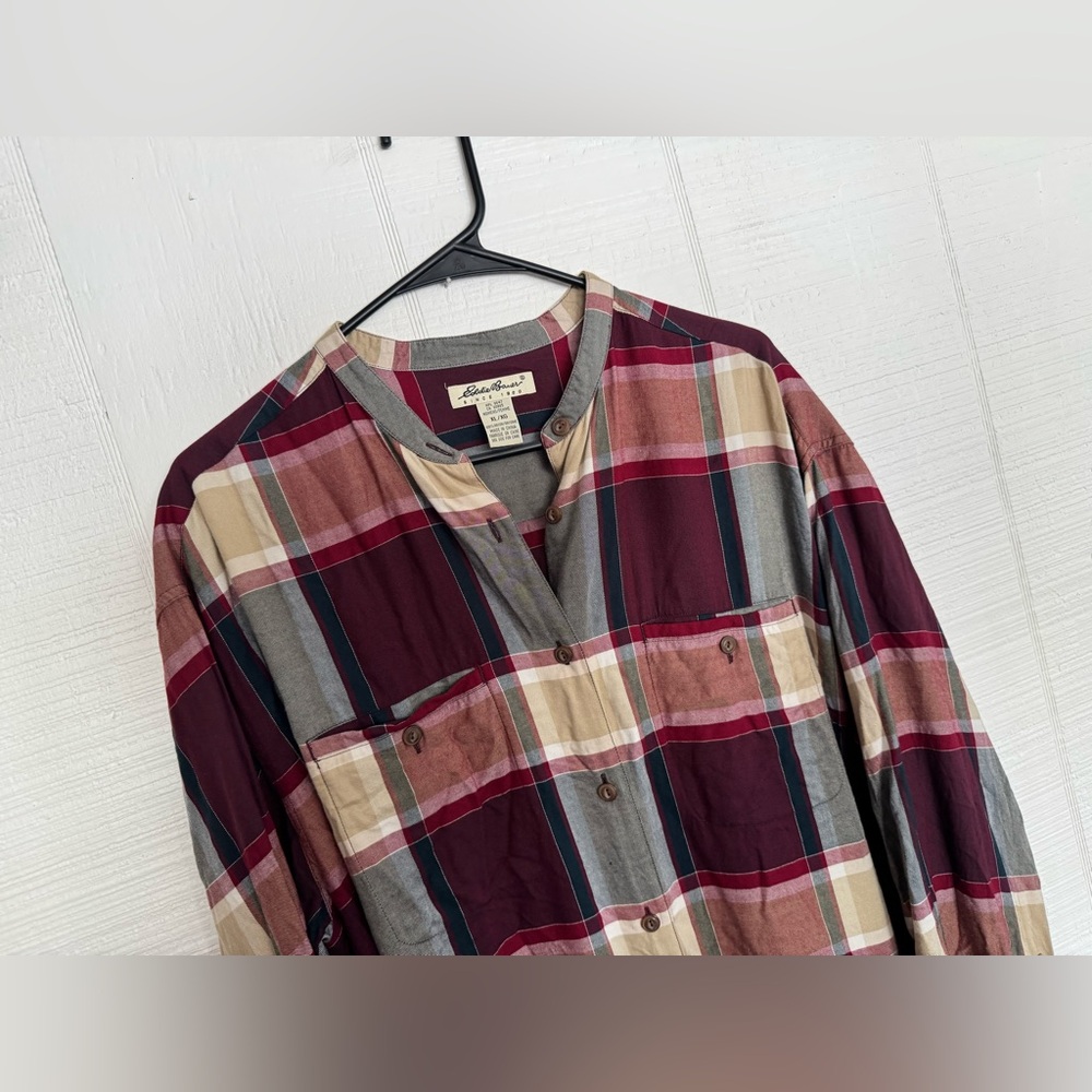Eddie Bauer size xl Plaid Button Down Shirt - Red, Green, Tan - Picture 3 of 5